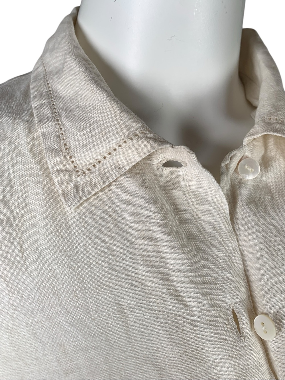 Talbots 100% Irish Linen Open Stitch Camp Shirt Vanilla Cream Boxy Size 8 - Picture 3 of 5